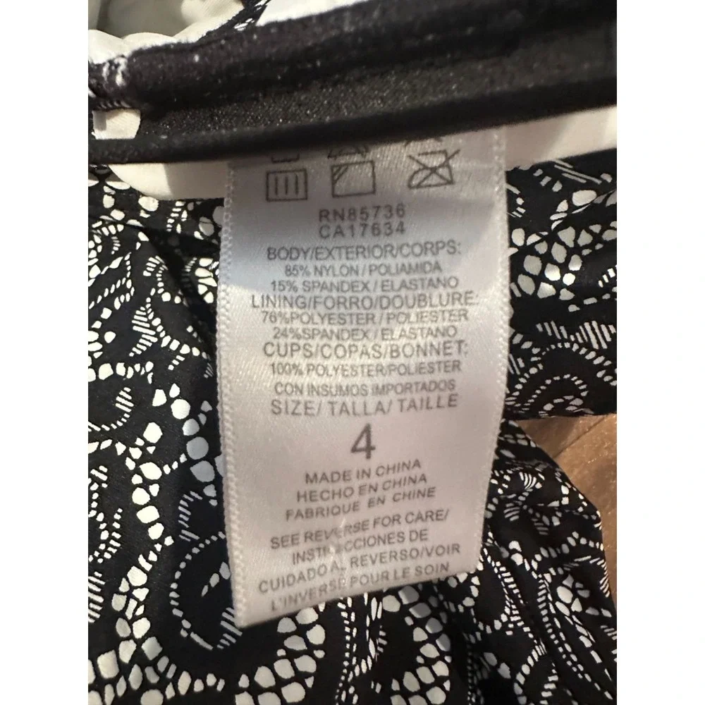DKNY Strapless‎ One-Piece Swimsuit – Black & White Lace Print – Peplum Ruffle - Picture 5 of 9
